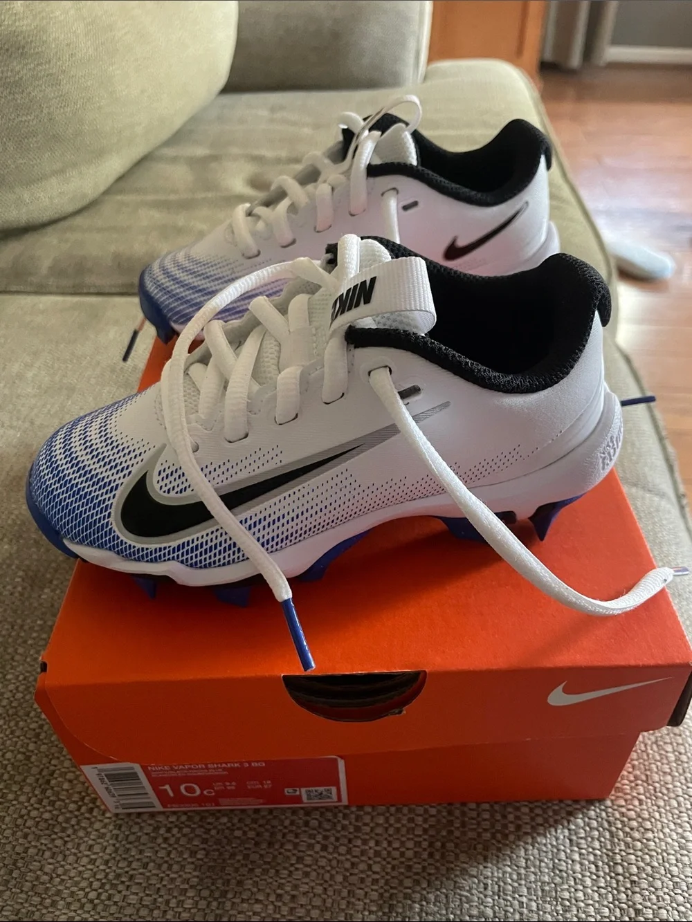 Nike Kids White and Blue Soccer Cleats